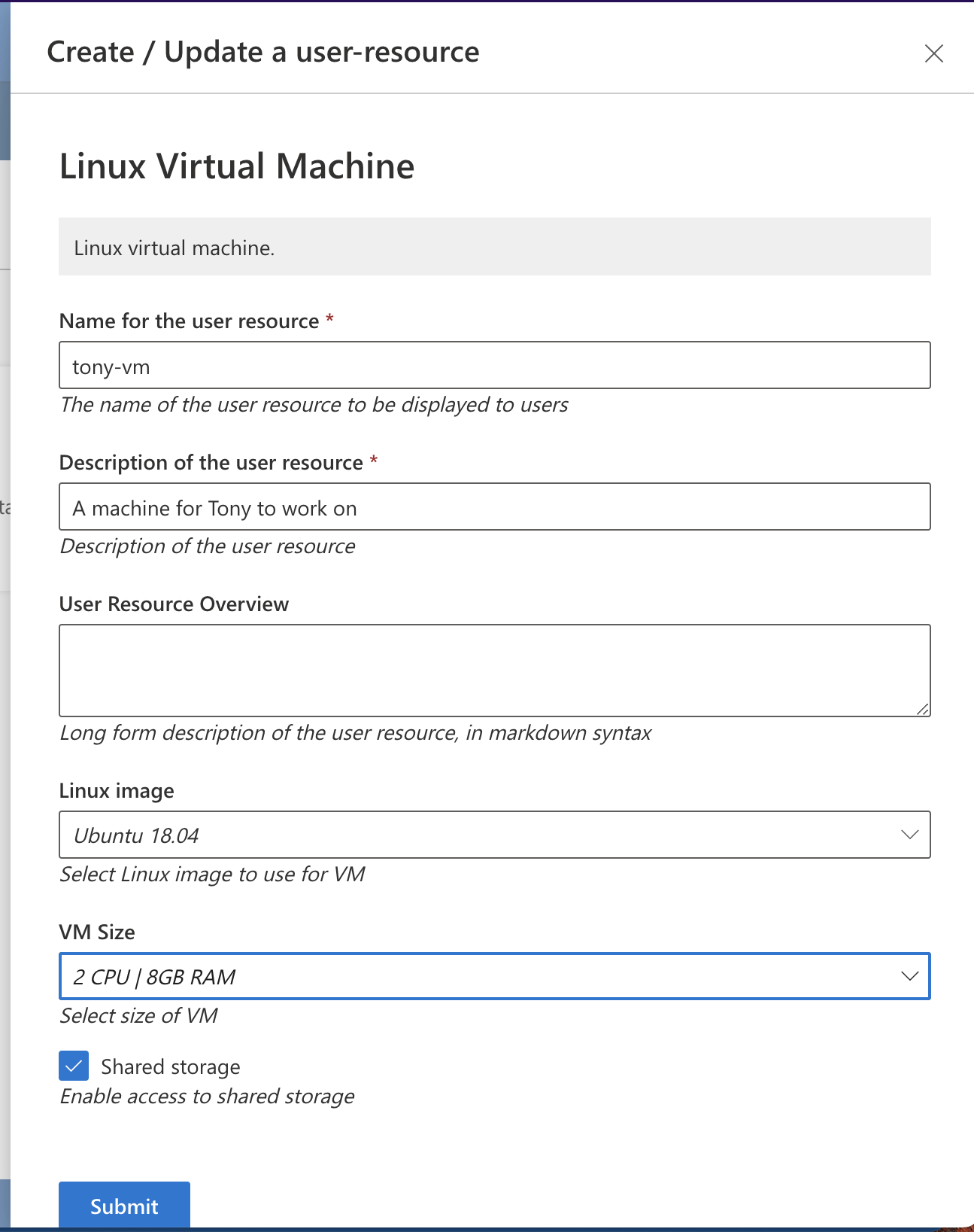 Fill in the parameters